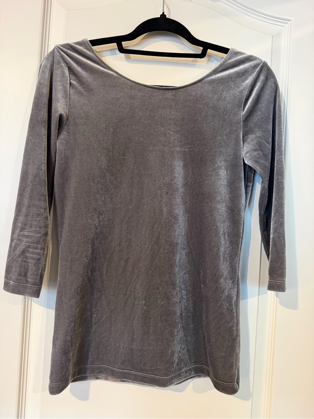 fresh Silver-Gray Velvet Boatneck Tunic Top